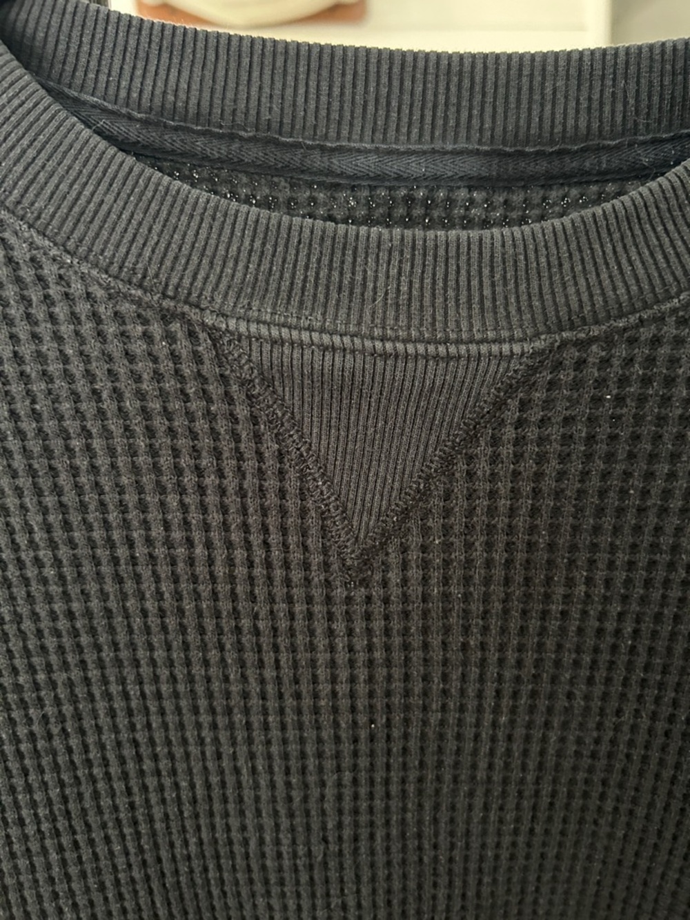aerie Black Waffle Crewneck Sweatshirt